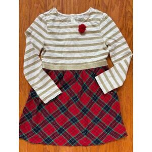 Crown & Ivy Kids 6X Gold Stripe Plaid Tartan Christmas Holiday Dress